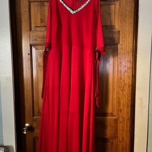 SHEIN Red Long Sleeve Dress with Embellished Neckline